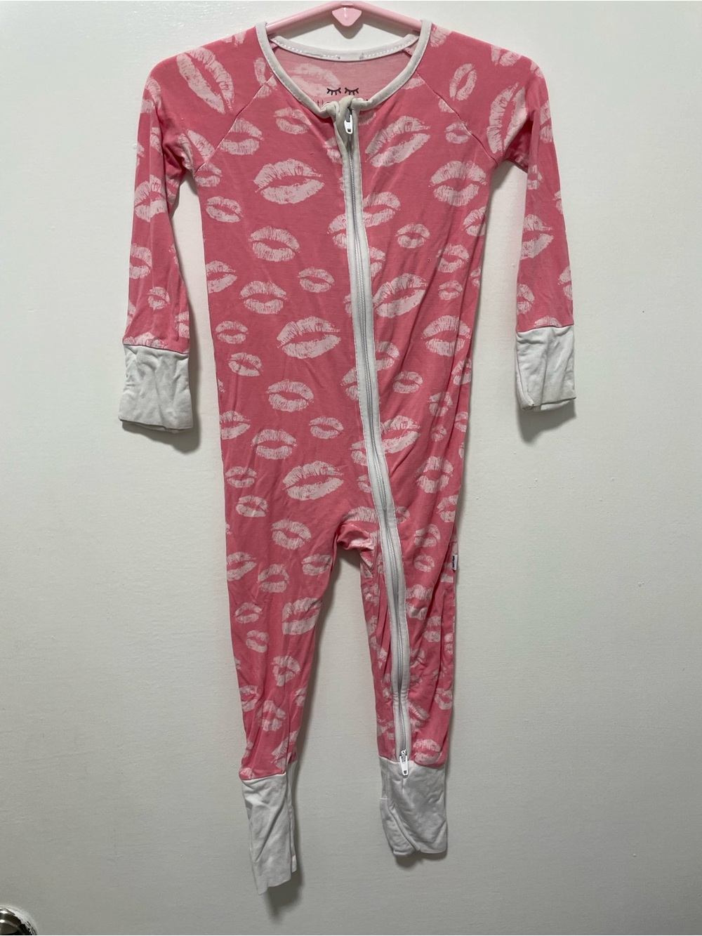 Kids Pink One-Piece Pajamas with White Trim